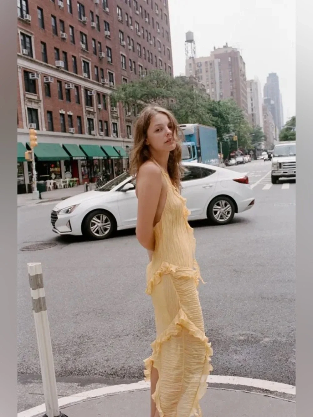 ZARA Asymmetrical Yellow dress with pleats and ruffles S NWT - Picture 3 of 15